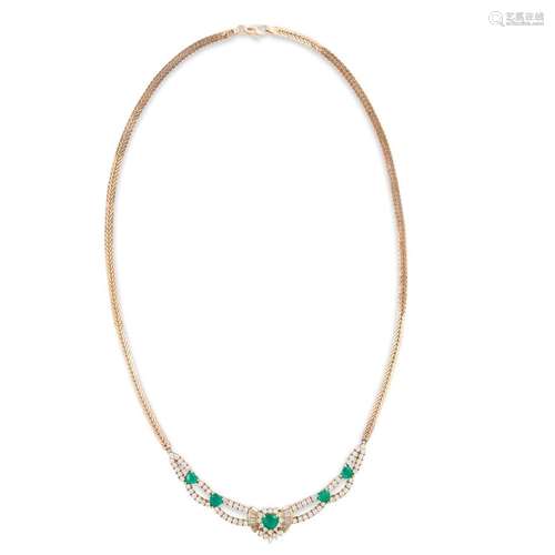 An emerald, diamond and eighteen karat gold necklace