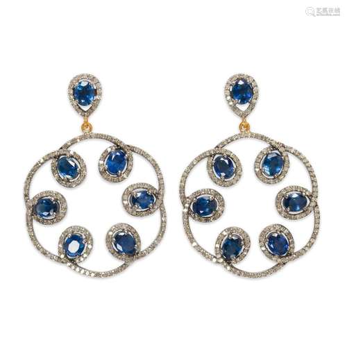 A pair of sapphire and diamond earrings