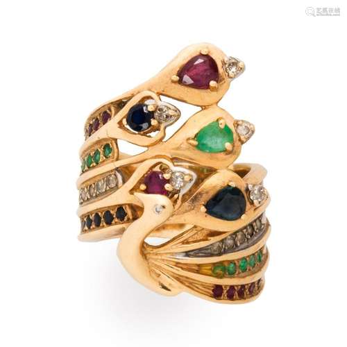 A gemstone and fourteen karat gold ring