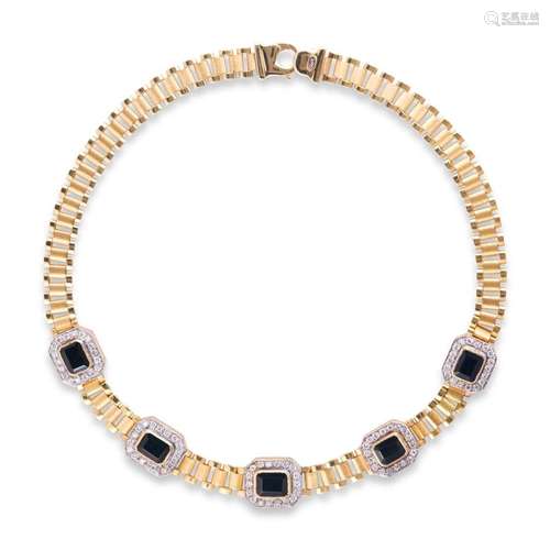 A sapphire, diamond and eighteen karat gold bracelet