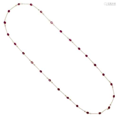 A ruby, diamond and eighteen karat gold necklace