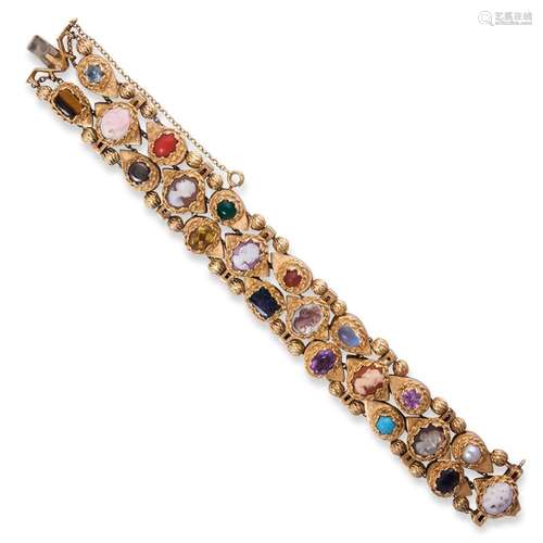 A cameo, gemstone and fourteen karat gold bracelet