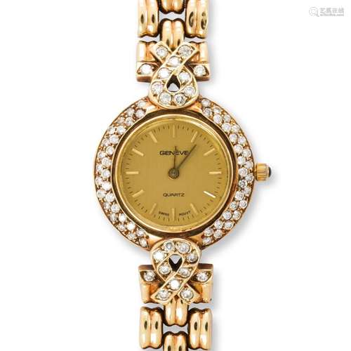 A diamond and fourteen karat gold watch bracelet, Geneva