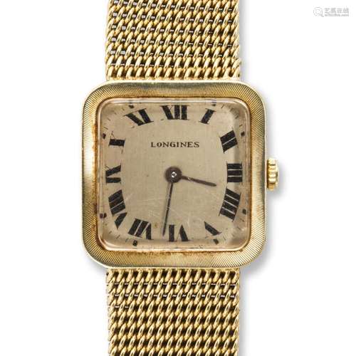 A fourteen karat gold watch bracelet, Longines