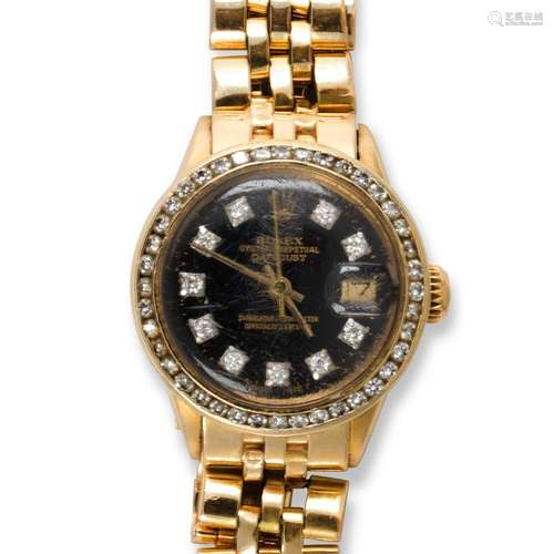 A diamond and eighteen karat gold watch, Oyster Perpetual Da...