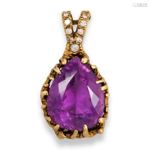 An amethyst, diamond and fourteen karat gold pendant