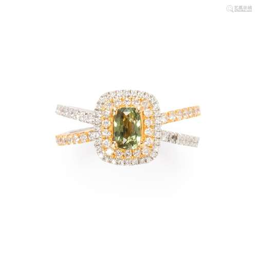 An alexandrite, diamond and eighteen karat bi-color gold rin...