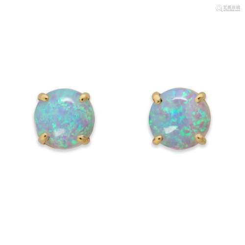 A pair of opal and eighteen karat gold earrings