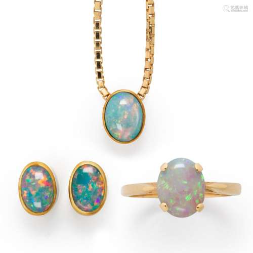 A group of opal and gold jewelry