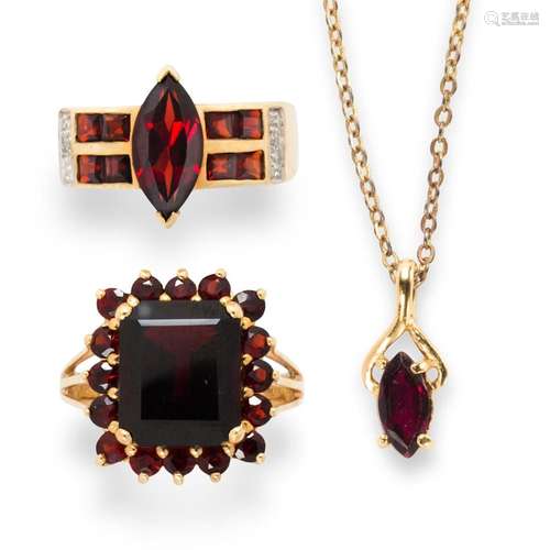 A group of garnet jewelery