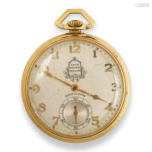 A fourteen karat gold pocket watch, Hamilton