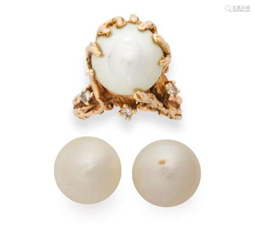 A group of cultured pearl and fourteen karat gold jewelry