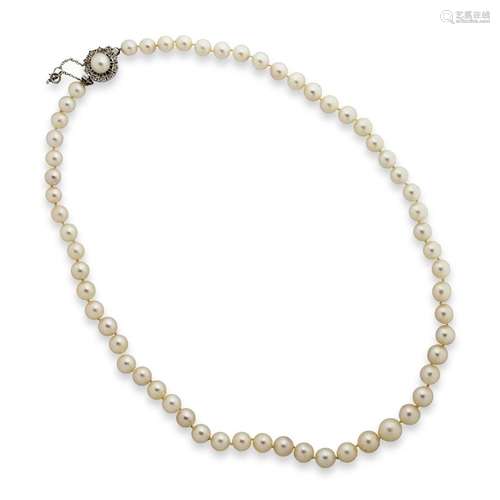 A cultured pearl and eighteen karat gold necklace