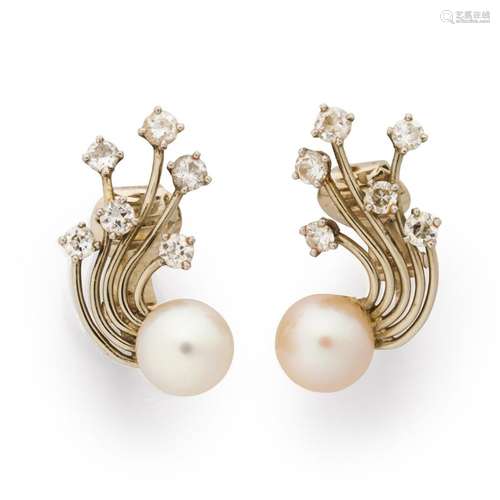 A pair of pearl, diamond and white gold ear clips, Trabert &...