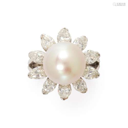 A South Sea pearl, diamond and platinum ring