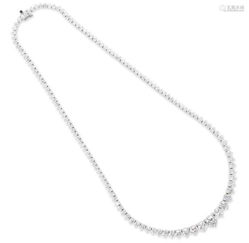 A diamond and eighteen karat white gold revière necklace