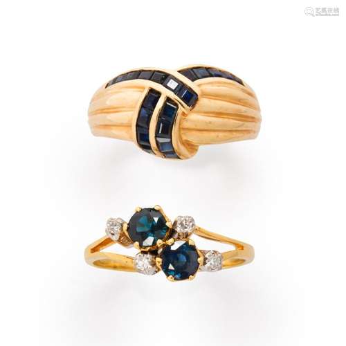 A group of sapphire and diamond gold rings