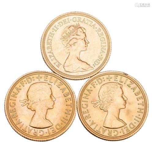 3 x GB/GOLD - 1 Sovereign 1963/ 1967/1974, Elizabeth II.,