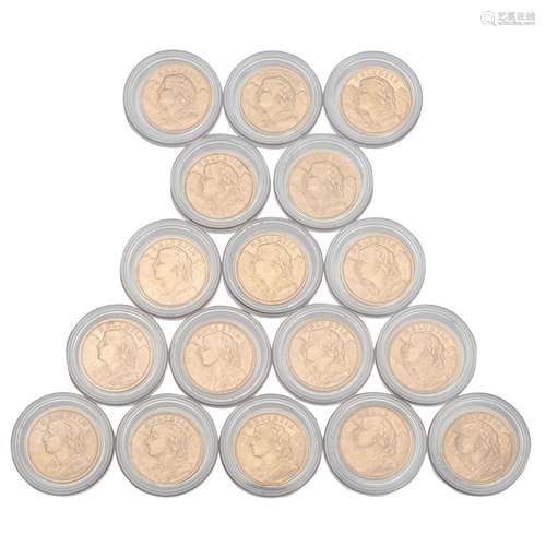 17 x Switzerland/GOLD - 20 Francs of the years 1913/B (2x) /...