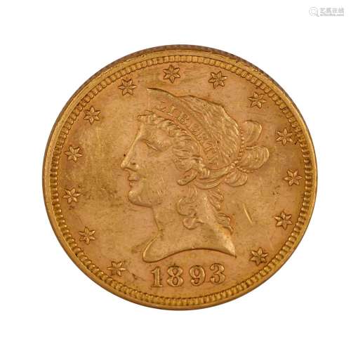 USA - 10 Dollars 1893/without mint mark, Coronet Head, GOLD,