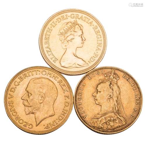 United Kingdom /GOLDLot - 3 x 1 Sovereign with approx. 21.9 ...