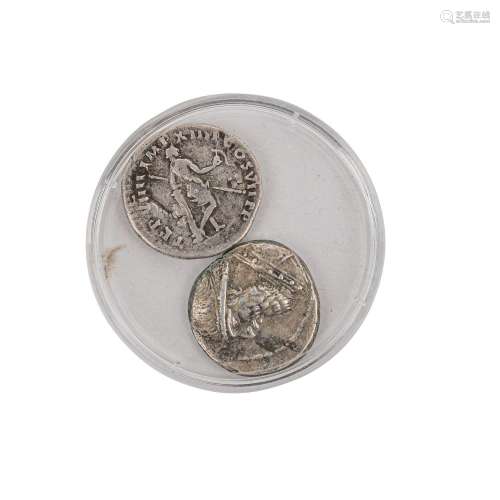 Ancient coins - 2pcs. convolute Roman Empire and Parthian Em...