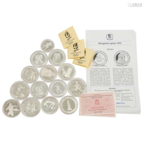 Olympic Games 1992 - 14 silver coins with descriptions,