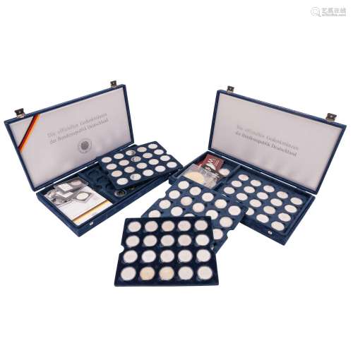 Stately assortment of commemorative Euro coins in silver and...