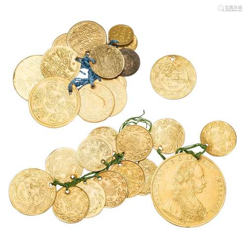 Gold coins as pendants with about 28 pieces - 19th/20th c.