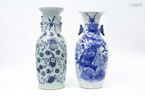 two antique Chinese vases in porcelain with a blue…