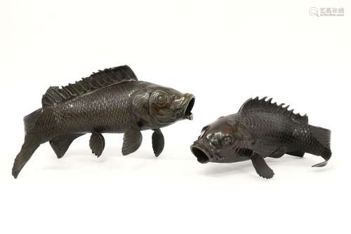 pair of Japanese bronze Koi sculptures…