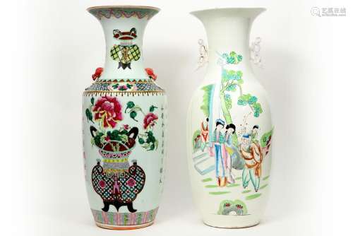 two Chinese vases in porcelain with polychrome dec…