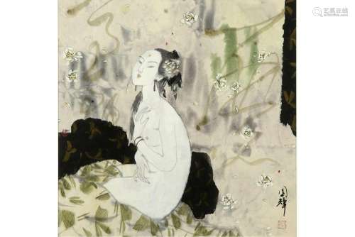 Chinese vintage mixed media painting…