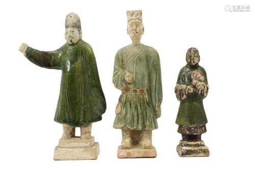three Chinese Ming Dynasty tomb figures in glazed …