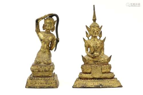 two small antique Siamese sculptures in gilded bro…