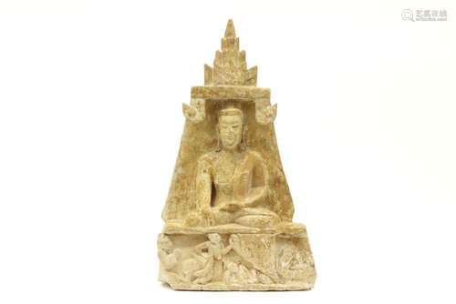 Burmese "Buddha in shrine" sculpture in soapstone…