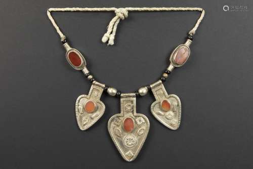 antique Turkmen necklace in silver and carnelian…