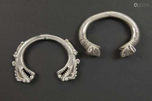 two oriental ethnic silver bangles, one Tibetan (w…