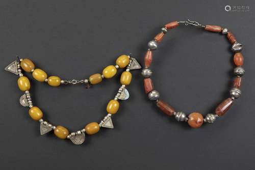 two Egyptian ethnic necklaces in silver with beads…