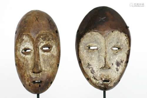two African Congolese `Lega` masks in wood with ty…