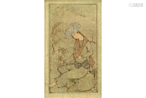 antique Indian aquarelle with a Moghol miniature…