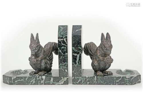 pair of Art Deco book-ends in marble each with a z…
