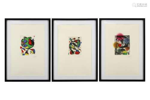 Joan Miro signed triptych "Barb I , II and III " e...