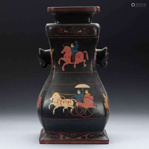 Lacquerware chariot and horse traveling square pot from the ...