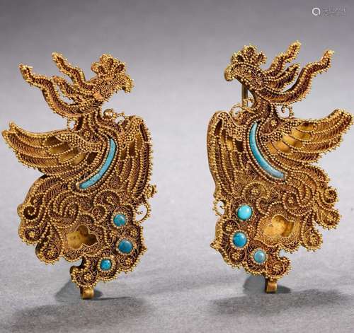 Qing Dynasty pure gold wire Zanhua pair