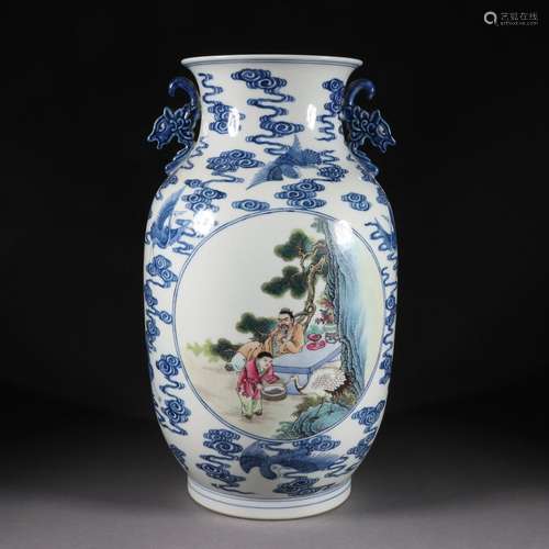 Blue and white pastel figure amphora from the Qing dynasty