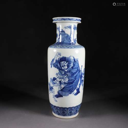 Blue and white Zhong Kui rod vertebral bottle from  the Qing...