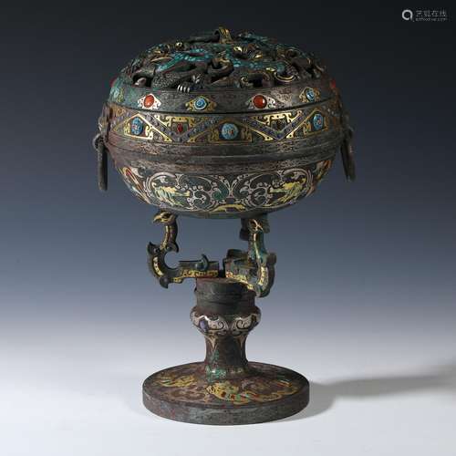 Gilded bronze and gold incense burner from the Qing Dynasty