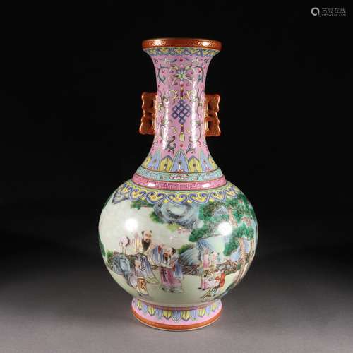 Pastel trace gold group fairy amphora from the Qing dynasty