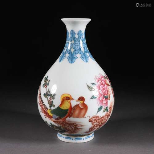 Enameled flower and bird pattern jade pot spring bottle from...